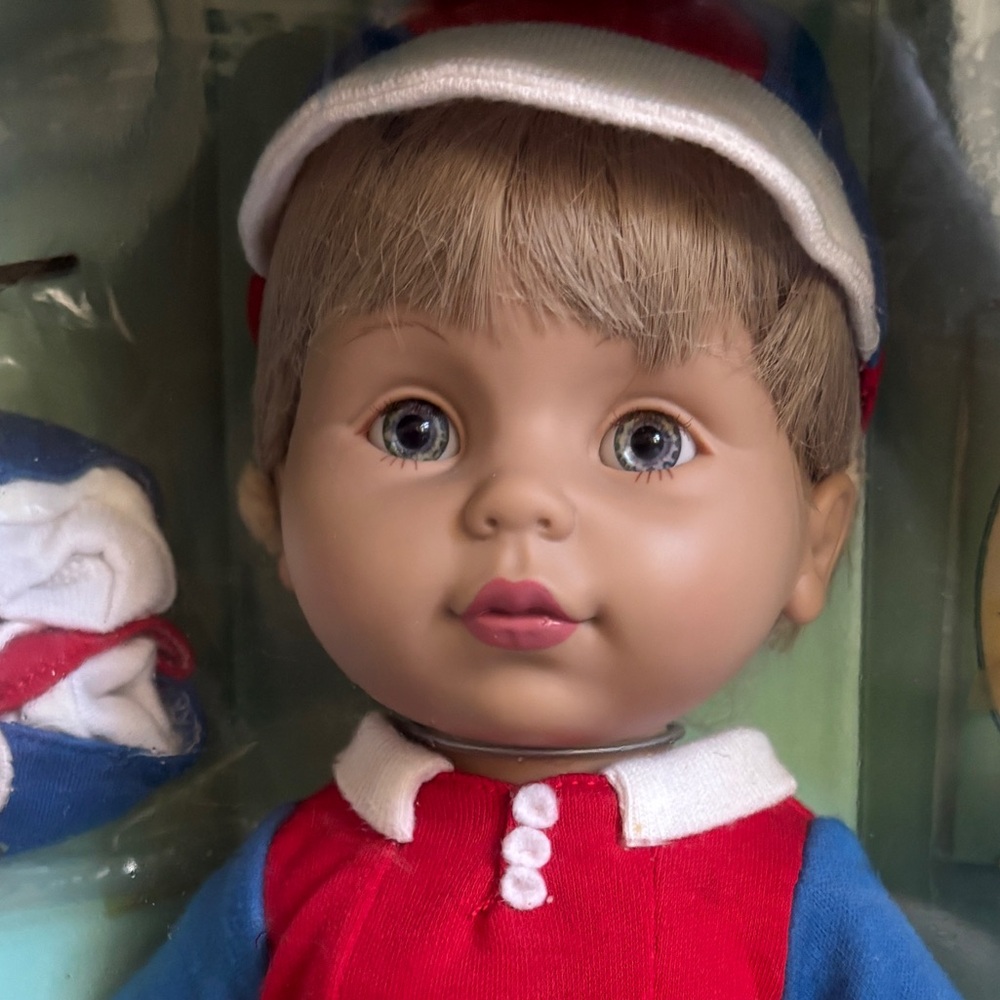 Vintage Baby So Beautiful Rare Boy Doll in Red and Blue Outfit In Original Box